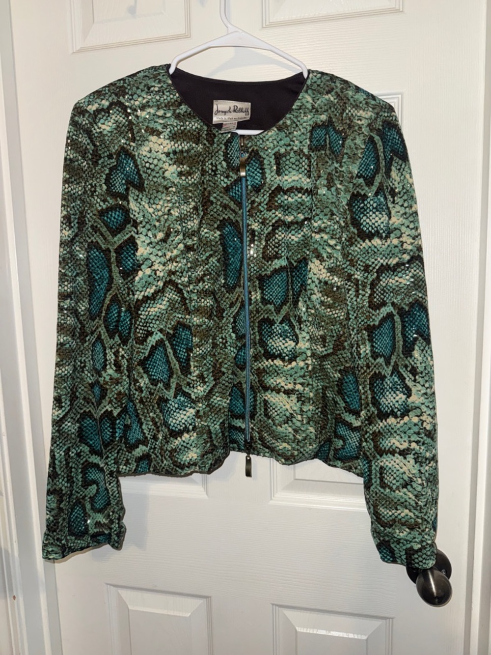 Joesph Ribkoff Green Snake-Print Lightweight Jacket